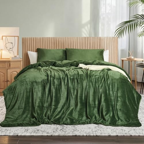 Forest Green Velvet -peittosetti – Ultrapehmeä tikattu 3-osainen vuodevaatteet